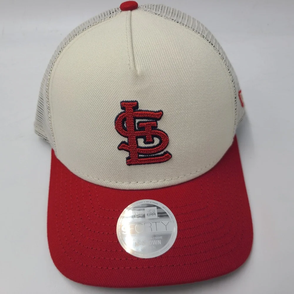 Women St Louis Cardinals Hat Snapback Trucker Mesh New Era 9Forty Cream Red MLB